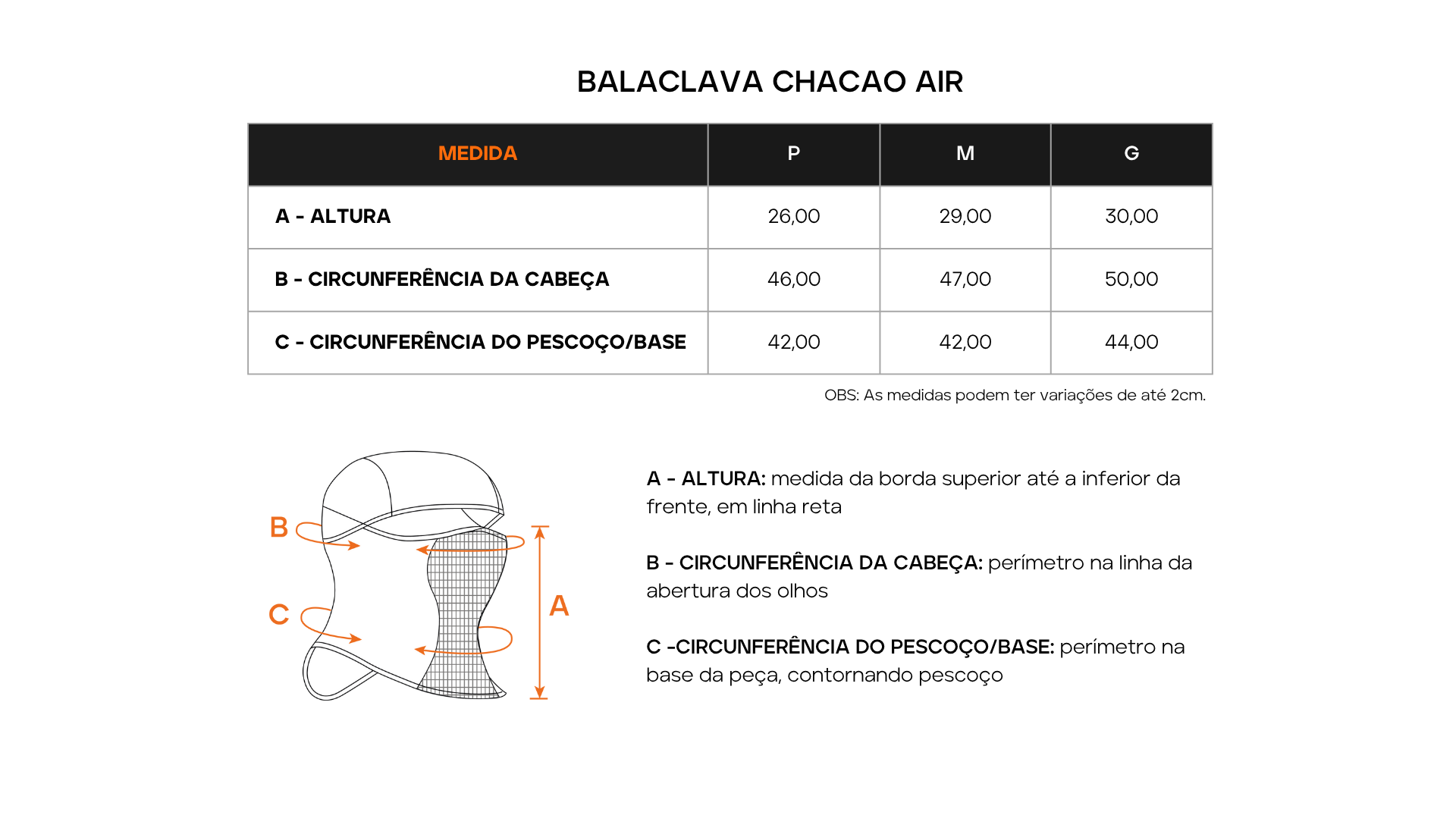 Tabela de Medidas 1