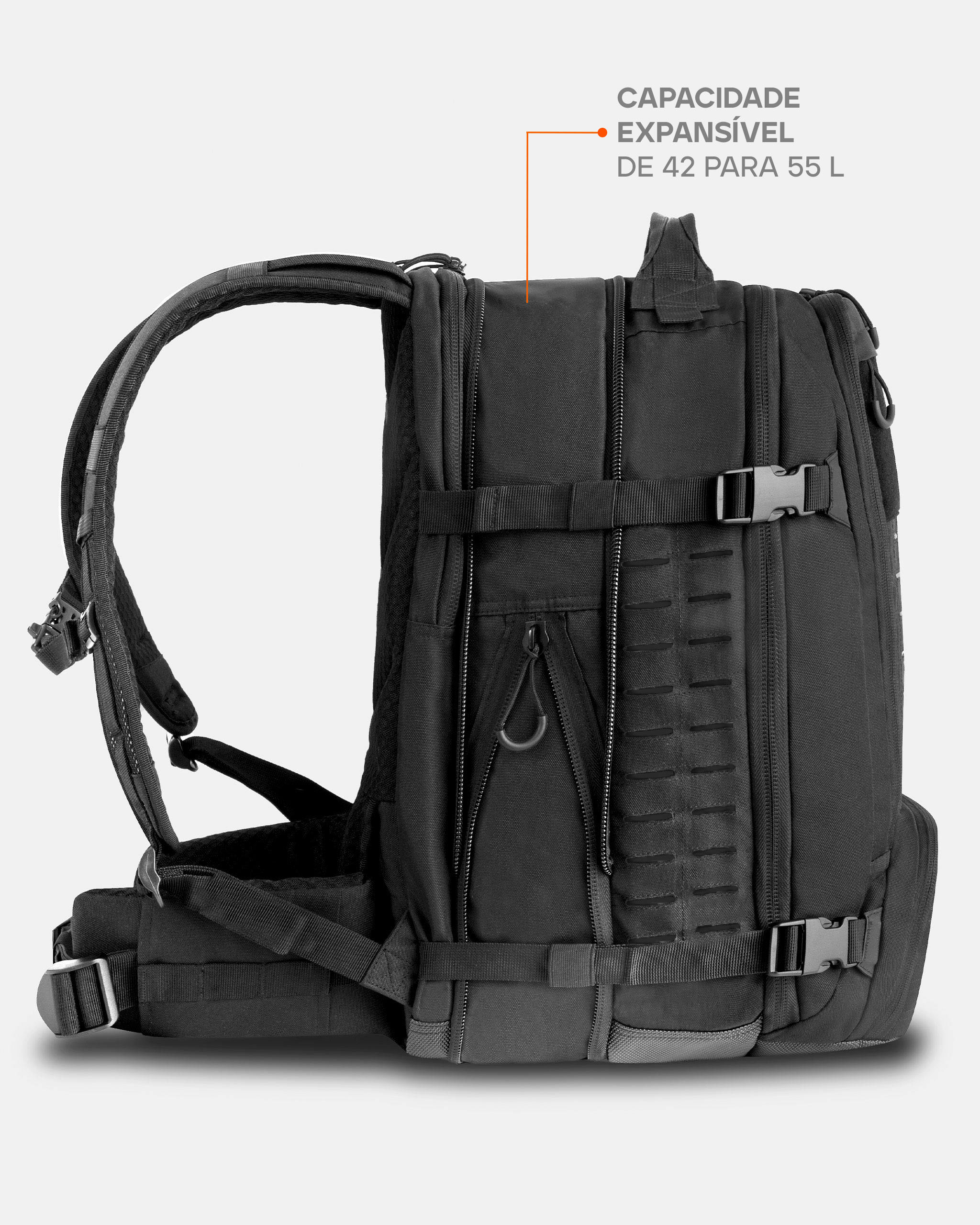 Mochila Tática Giant PRO INVICTUS 42L a 55L - Preta