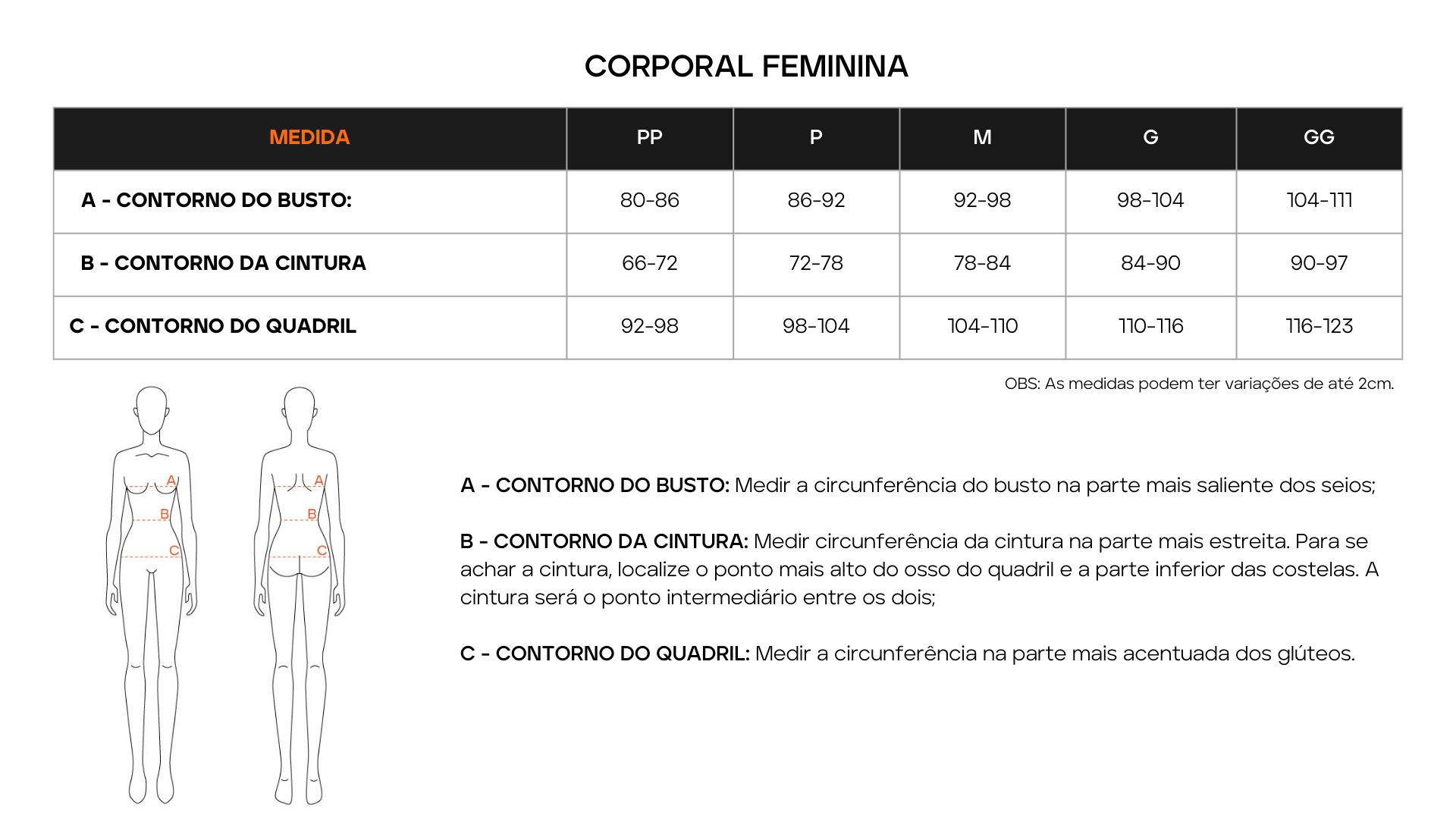 Tabela de Medidas 2