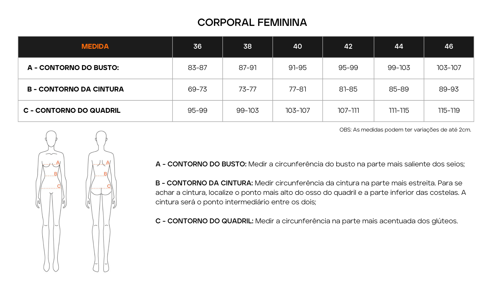 Tabela de Medidas 2